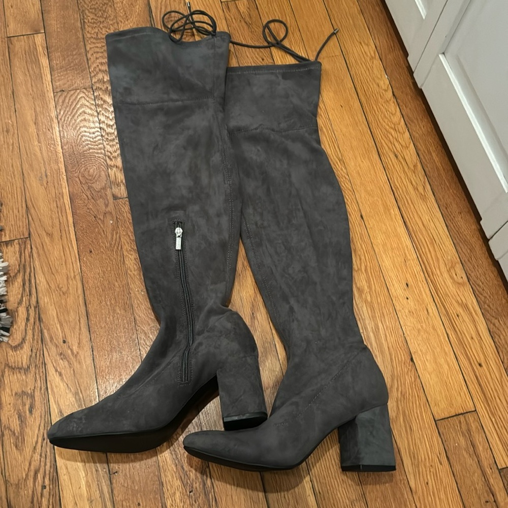 Gray over-the-knee boots